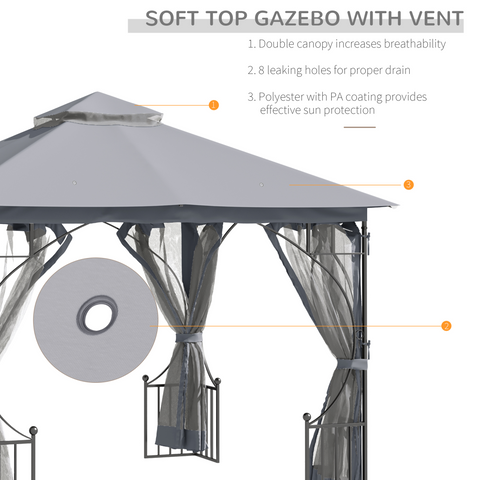 Gazebo Party Tent Canopy Sun Shade for Patio Garden Light Grey 3x3(m) Outsunny