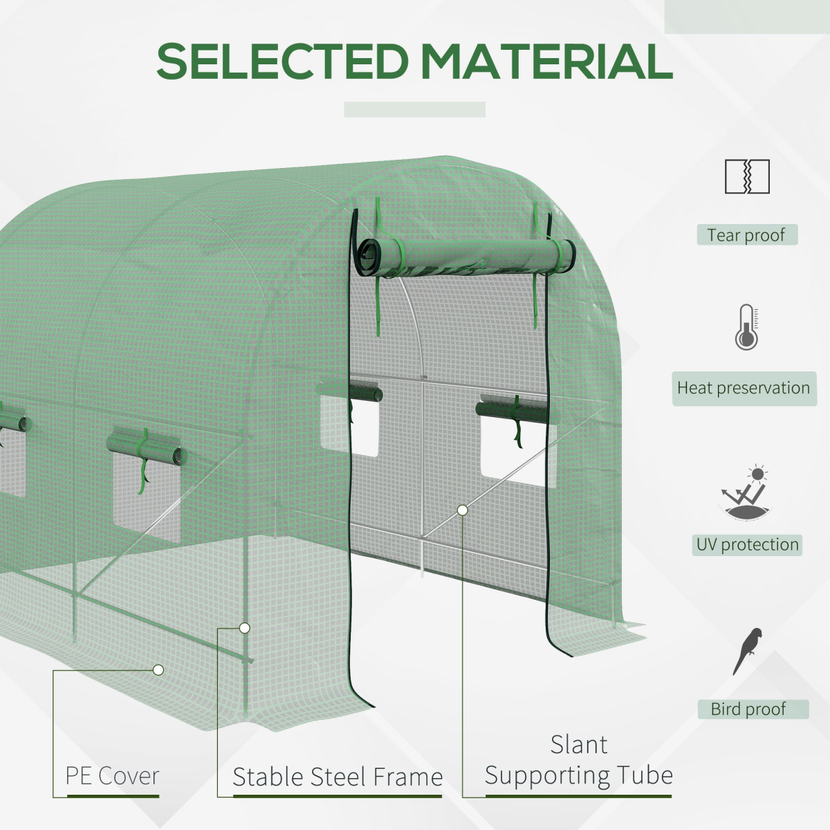 2.5 x 2m Walk-In Polytunnel Greenhouse with Steel Frame Roll Up Door Green