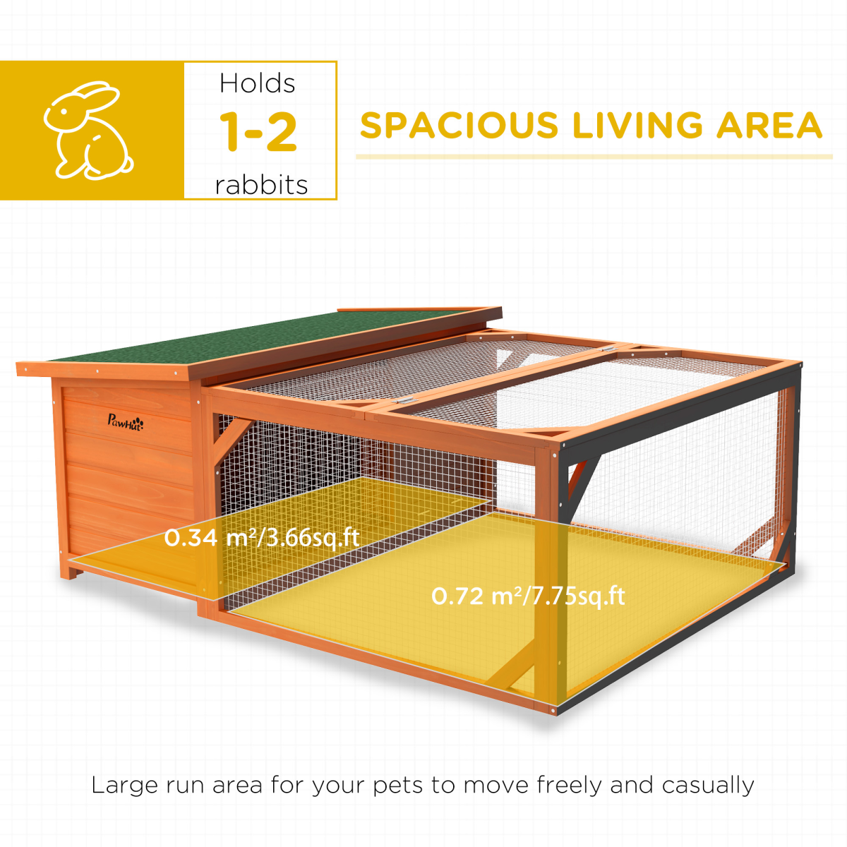 Wooden Rabbit Hutch with Run Small Animal Guinea Pig House 125.5 x 100 x 49cm