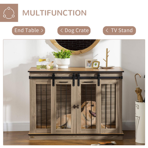 PawHut Dog Crate for Large Dogs, Double Dog Cage for Small Dog, Oak Tone