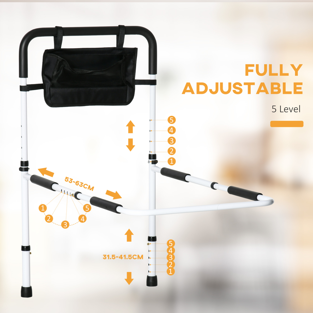 Adjustable Bed Assist Rail Grab Bar for Senior and Disabled White