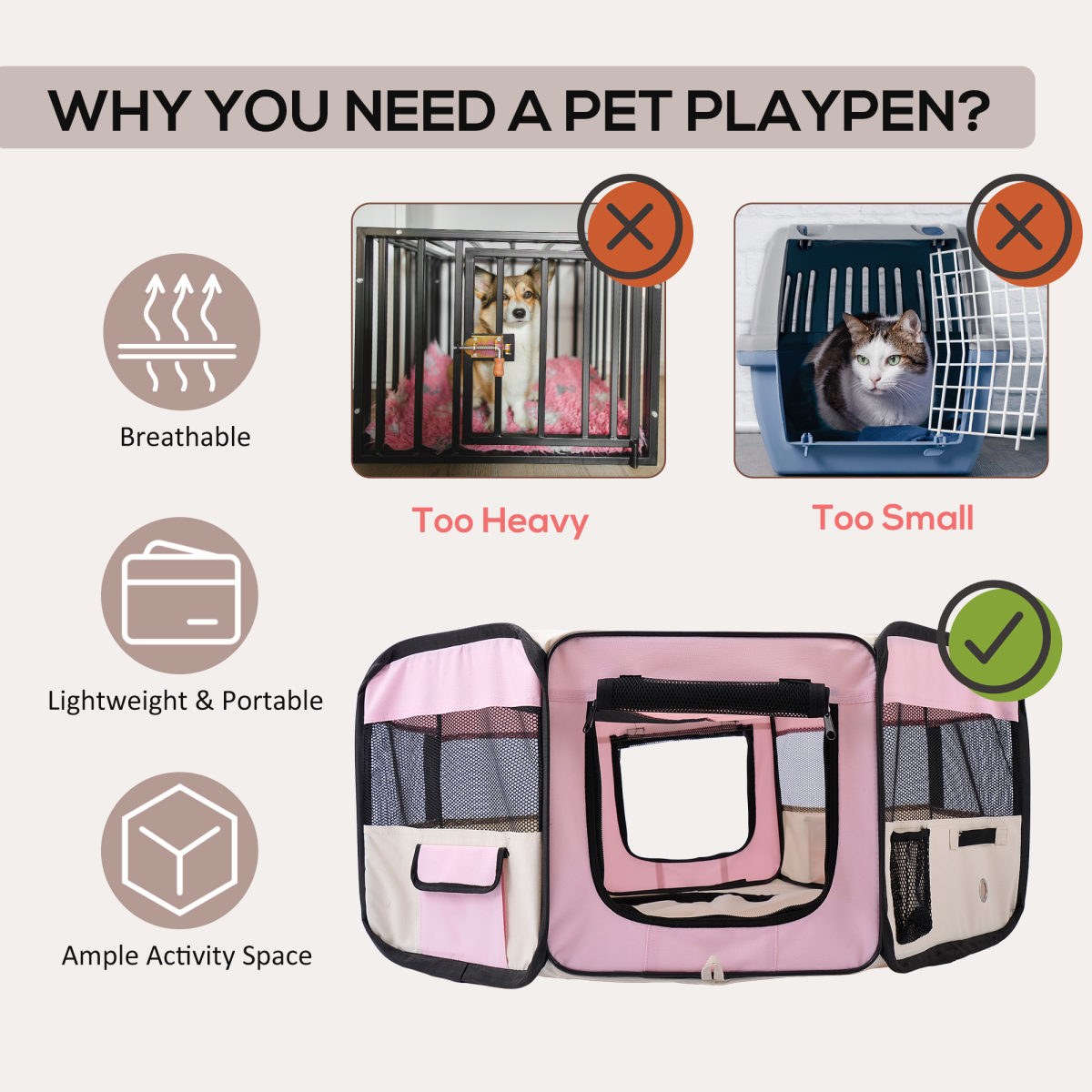 Fabric Pet Puppy Dog Cat Rabbit Pig Guinea Playpen Play Pen Run S M L 3 Colour