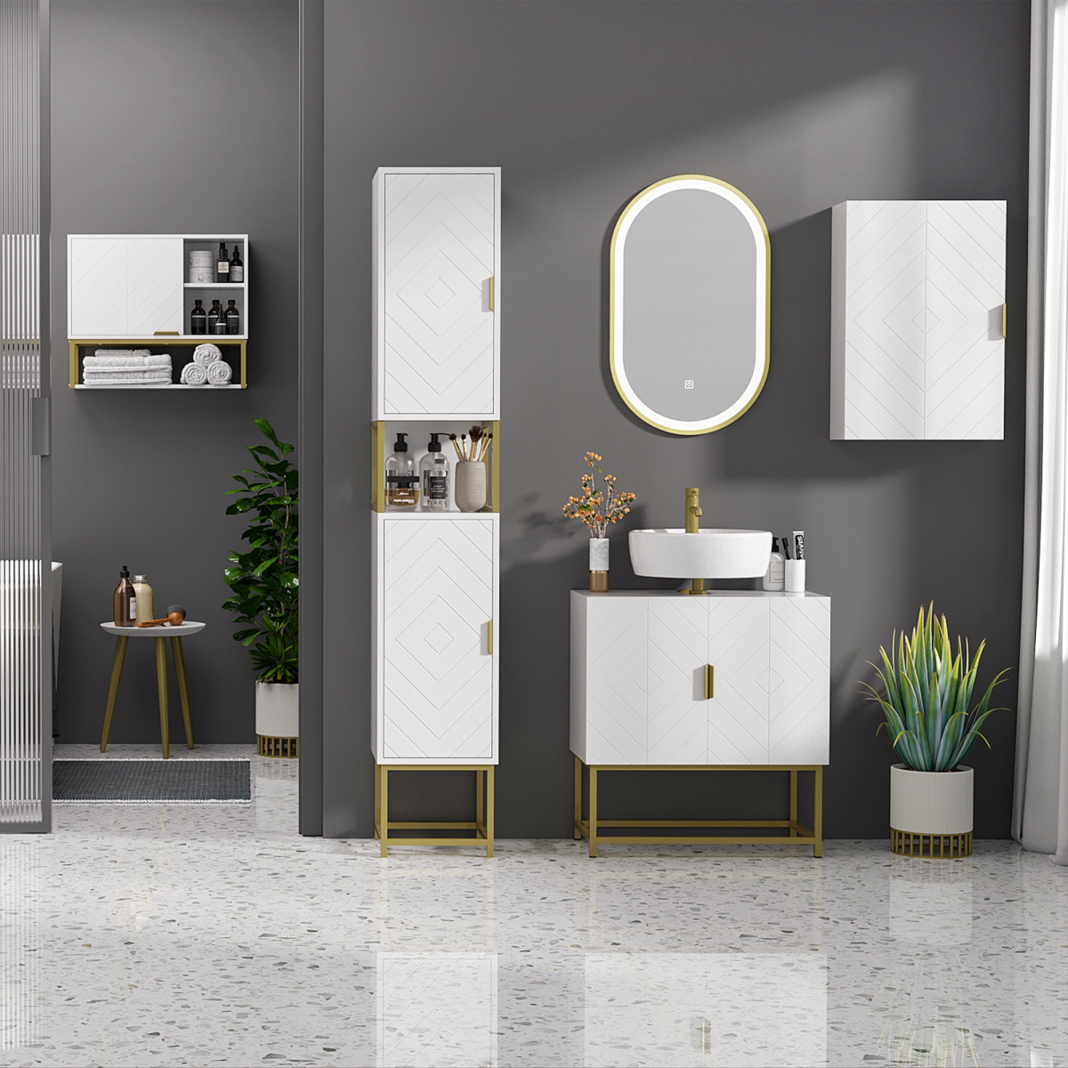 kleankin Freestanding Bathroom Cabinet Linen Towel w/ Adjustable Shelf, 2 Doors