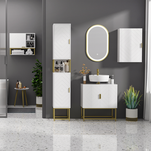 kleankin Freestanding Bathroom Cabinet Linen Towel w/ Adjustable Shelf, 2 Doors