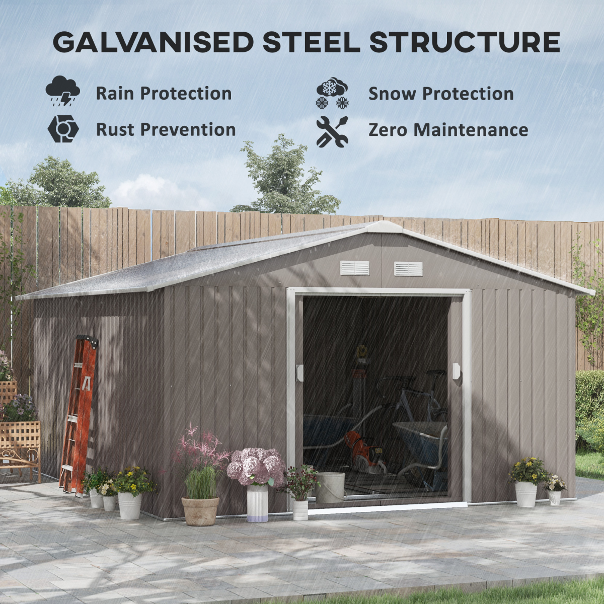 Garden Shed Storage Yard Store Door Metal Roof Tool Box Container 12.5ft x 11ft