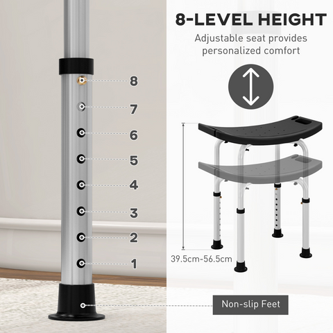 HOMCOM Aluminium Shower Stool w/ Adjustable Height Non-Slip Bath Stool Black