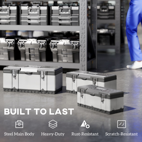 HOMCOM 3 Pieces Tool Case Set, 23" 19" 16" Stainless Steel Tool Boxes