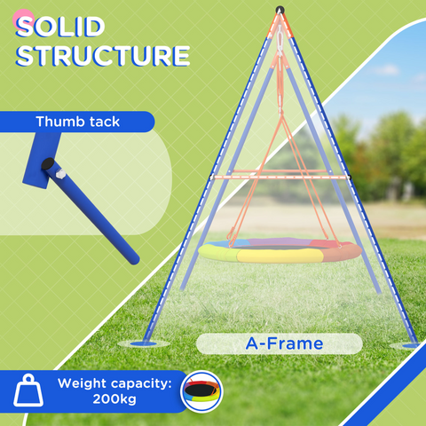 Outsunny Kids Swing Nest Swing Seat with A-Frame Structure for Outdoor Use
