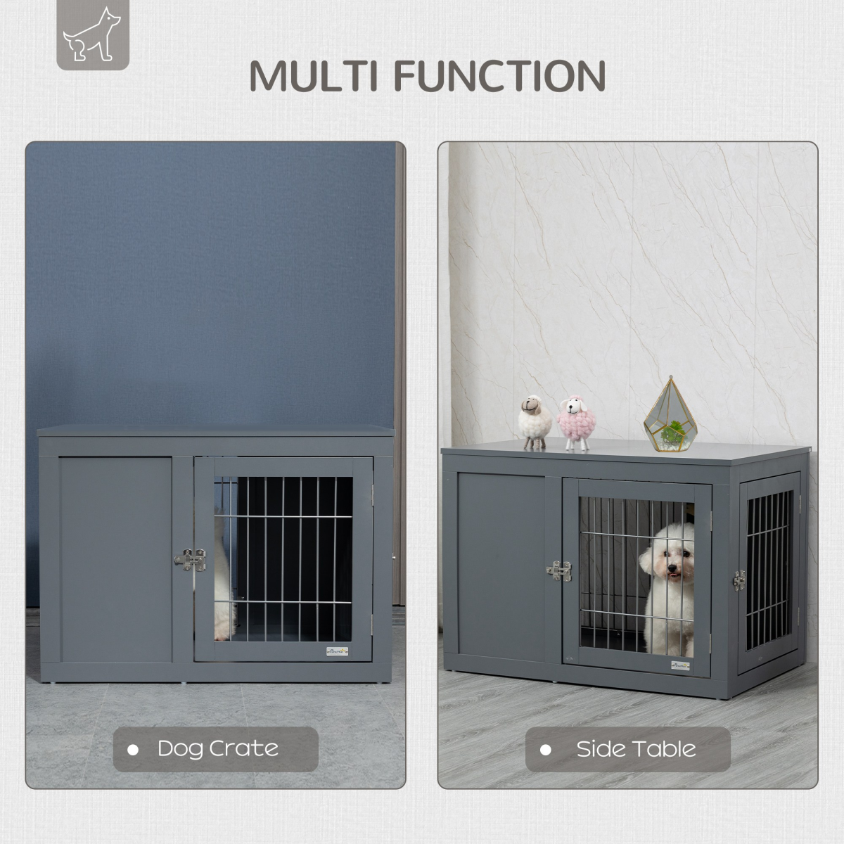 Furniture-Style Dog Crate Two Lockable Doors, for Small & Medium Dogs Pawhut