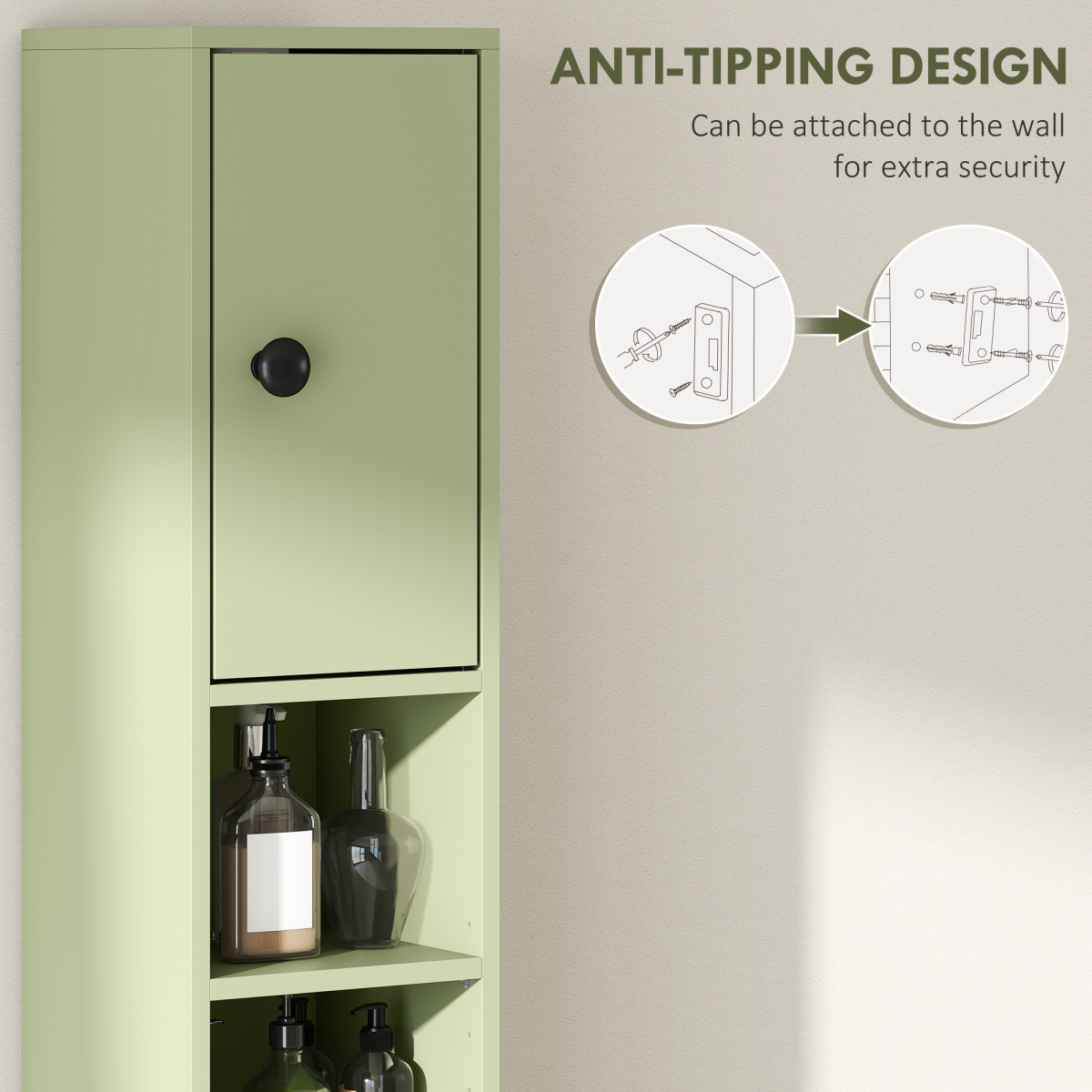 kleankin Slim Bathroom Cabinet, Toilet Roll Storage w/ Open Shelves, Green