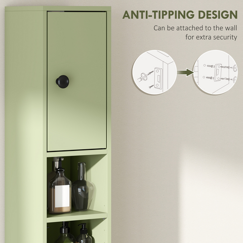 kleankin Slim Bathroom Cabinet, Toilet Roll Storage w/ Open Shelves, Green