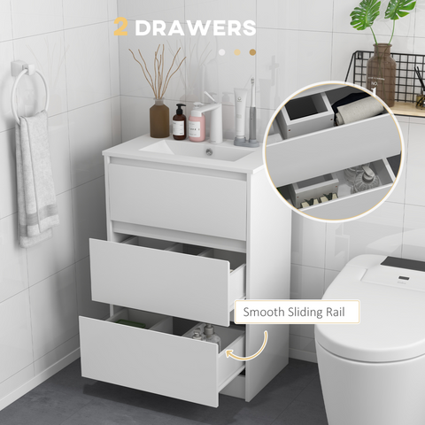 600mm Bathroom Vanity Unit w/ 1 Tap Hole Basin Drawers Gloss White