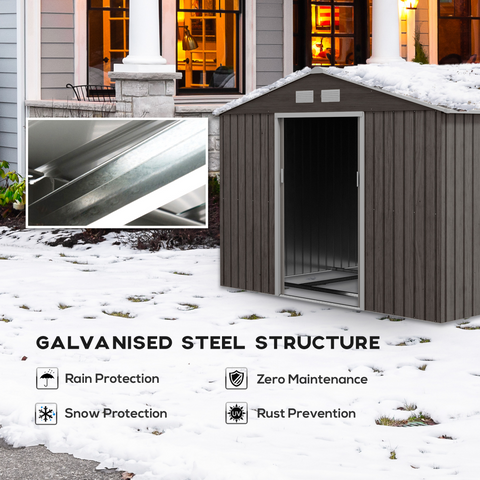 9 x 6FT Foundation Ventilation Steel Outdoor Garden Shed Grey