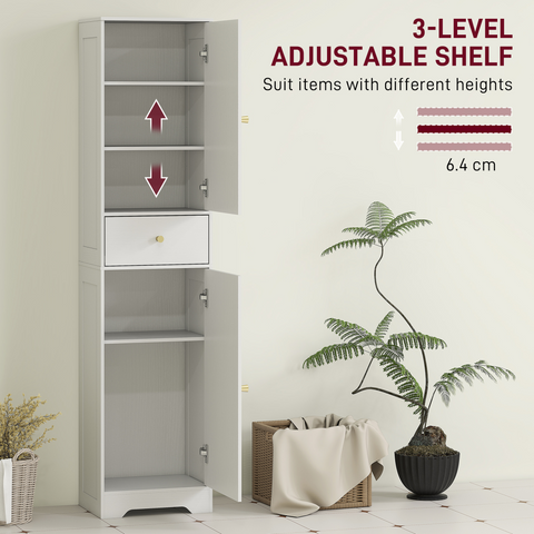HOMCOM Tall Bathroom Storage Cabinet with Arch Doors Adjustable Shelf White