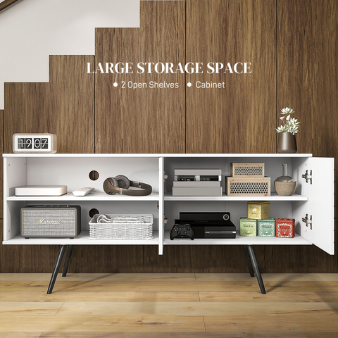 HOMCOM TV Unit for 65" TVs with 2 Open Shelves, Door and 2 Cable Holes, White