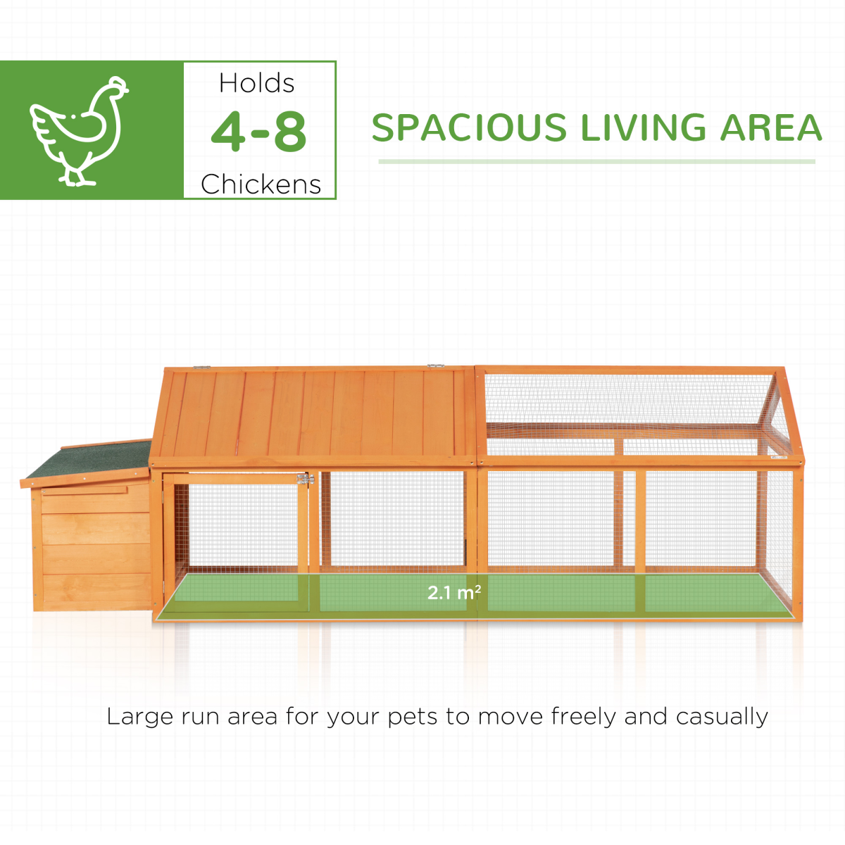 PawHut Wooden Chicken Run with Nesting Box, Openable Roof for 4-8 Chickens Ducks
