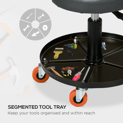 HOMCOM Pneumatic Adjustable Mechanic Stool with Tool Tray and Wheels