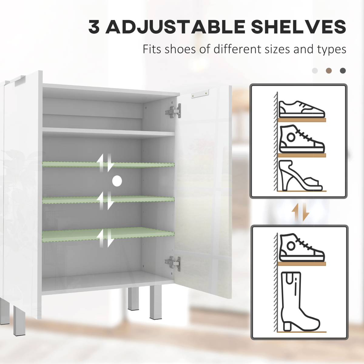 HOMCOM Shoe Storage Cabinet with Soft-Close Hinges & Adjust Shelves, High Gloss
