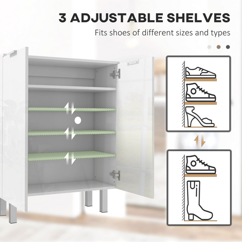 HOMCOM Shoe Storage Cabinet with Soft-Close Hinges & Adjust Shelves, High Gloss