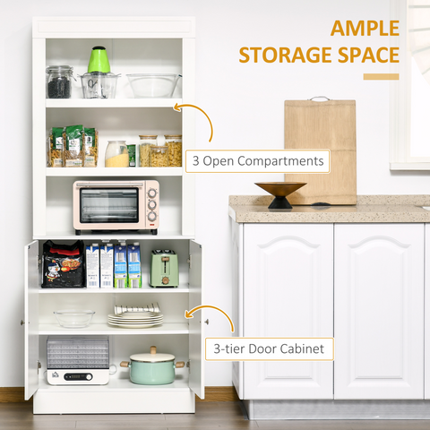 Kitchen Cupboard with 6-tier Shelving, Sideboard  Double-door , White