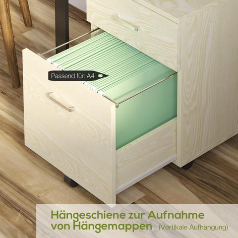 2-Drawer Locking Office Filing Cabinet 5 Wheels Rolling Storage Oak Vinsetto