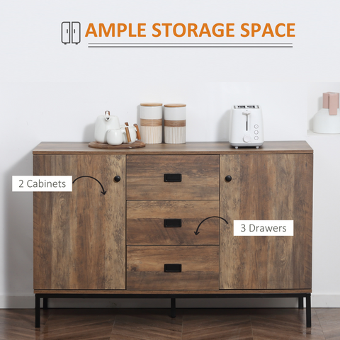HOMCOM Industrial Sideboard, Storage Cabinet, Accent Cupboard Distressed Brown