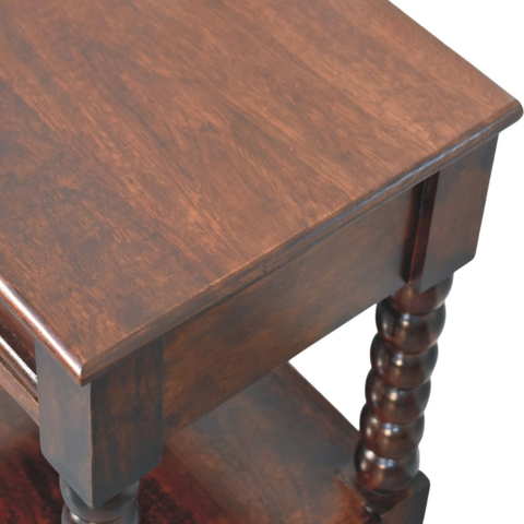 Artisan Furniture Solid Wood Vienna Nightstand, Drawer And Open Shelf, Dark Brown