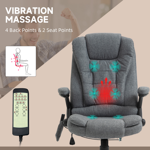 Executive Reclining Chair w/ Heating Massage Points Relaxing Headrest Grey