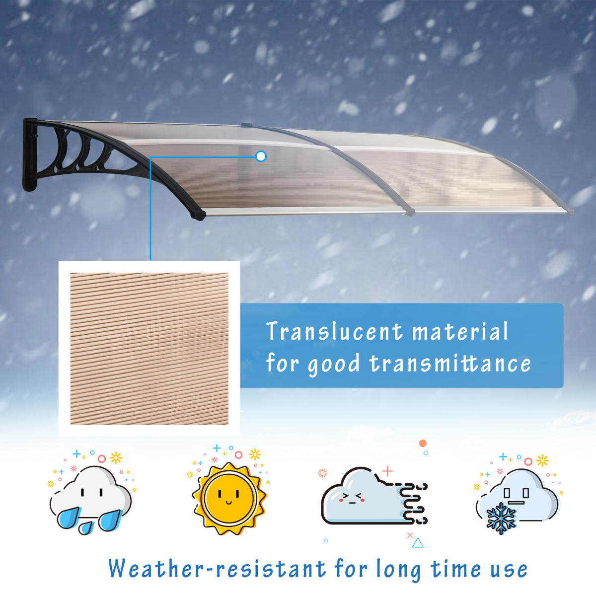 Outsunny 80 L x 195 W x 23 H cm Clear Polycarbonate Curved Awning Black