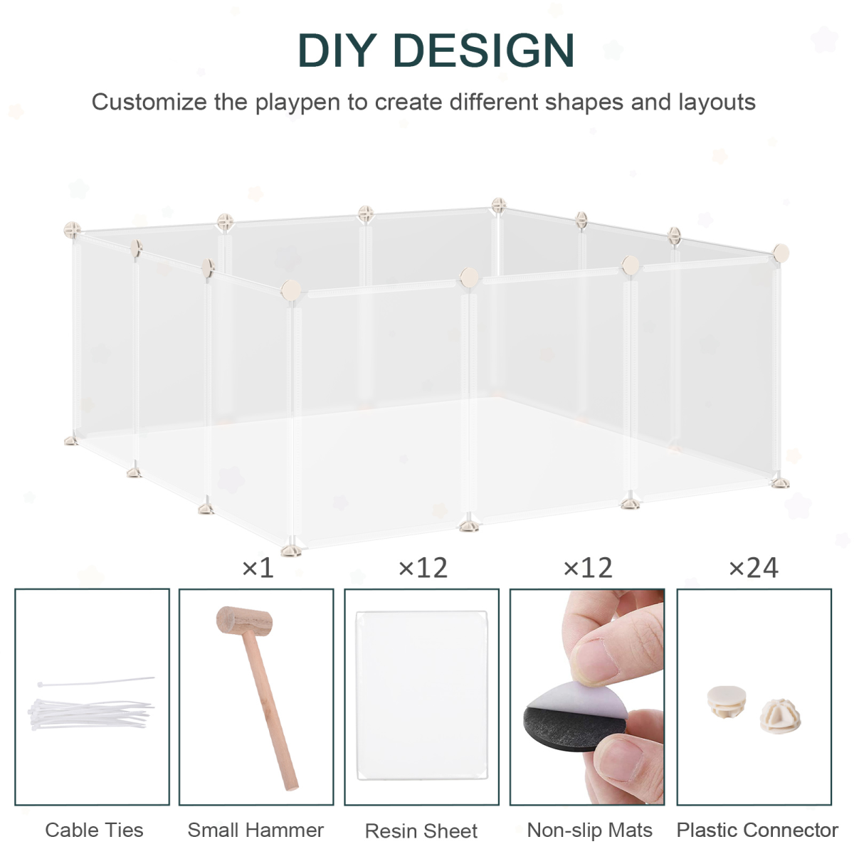 Pet Playpen DIY Small Animal Cage 12 Panels for Bunny Chinchilla Pawhut
