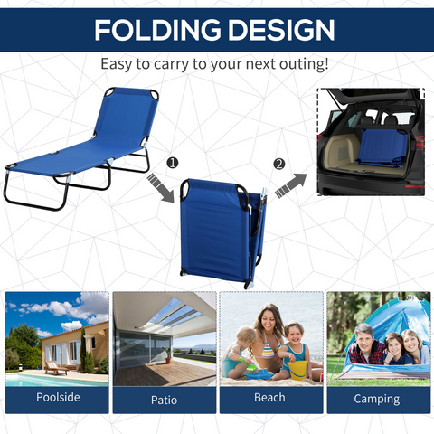 Reclining Chair Folding Lounger Seat & Sun Shade Awning Beach, Blue