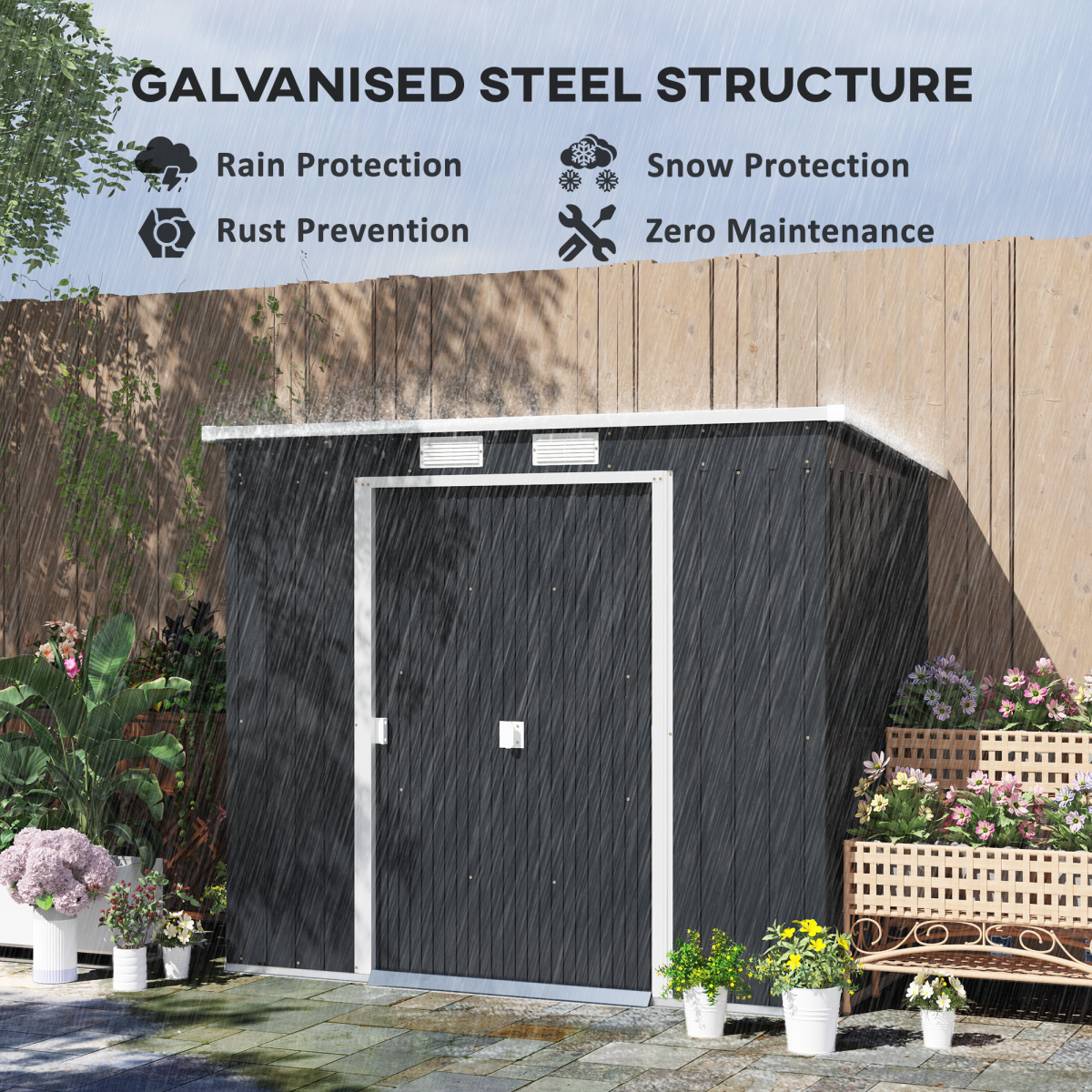 Outsunny 7 x 4ft Metal Garden Storage Shed w/ Double Door Dark Grey