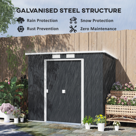Outsunny 7 x 4ft Metal Garden Storage Shed w/ Double Door Dark Grey