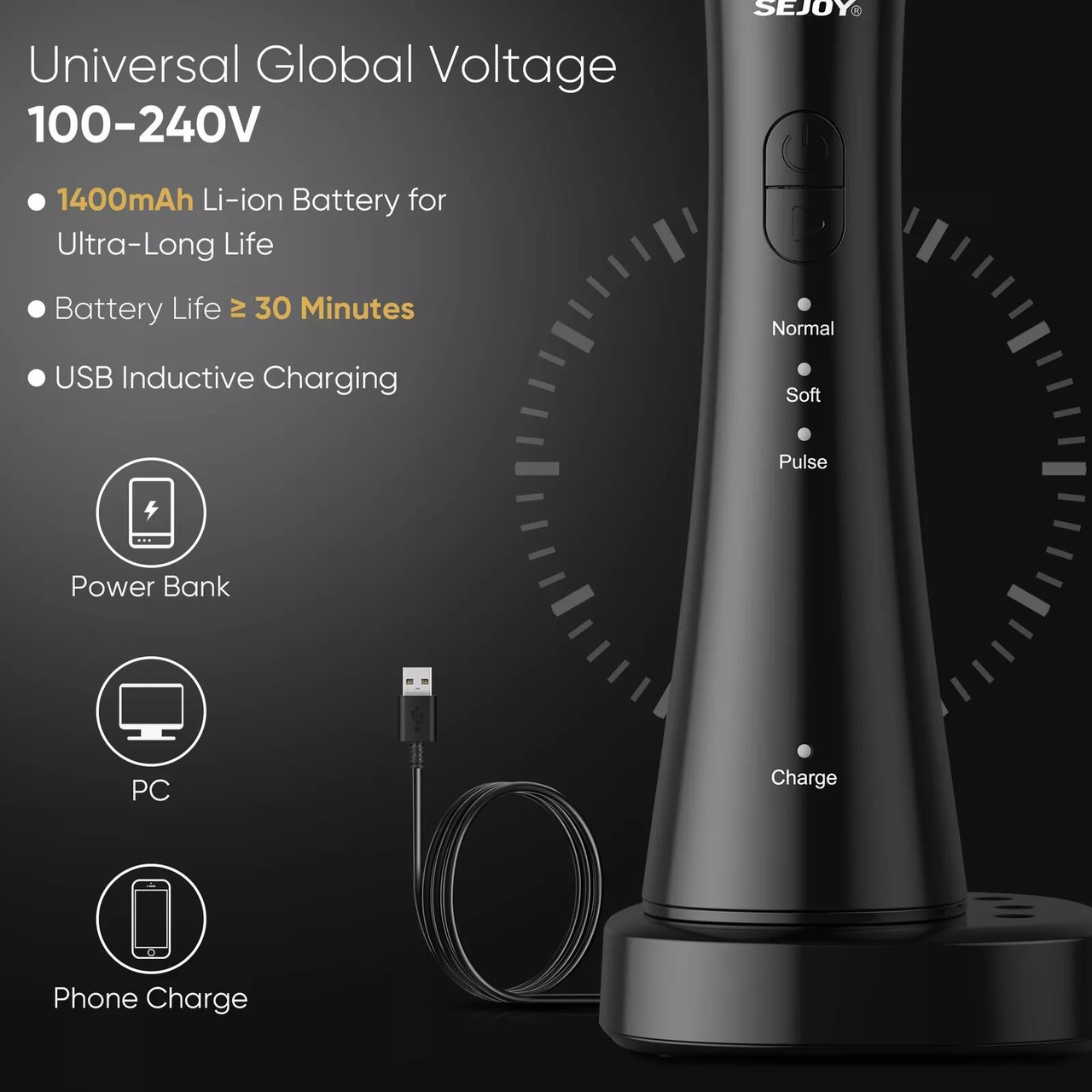 Dyzi Cordless Oral Irrigator Dental Water Flosser TB5011 3 Modes IPX7 Black