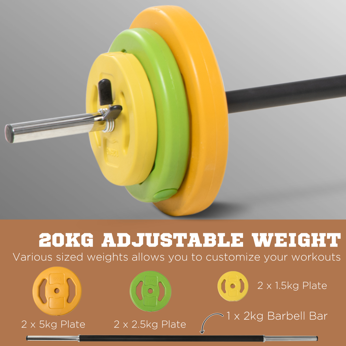 HOMCOM 20kg Weights Barbell Set with Non-slip Handle for Strength Training