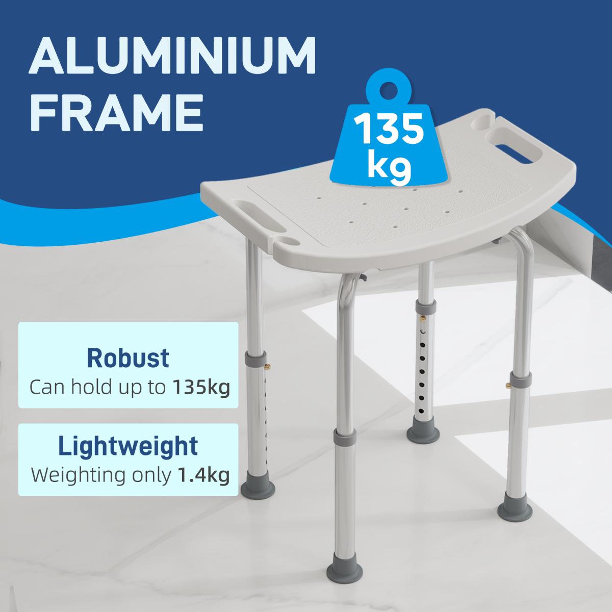 Mobility Shower and Bath Stool Bench with Non-Slip Aluminum Frame HOMCOM