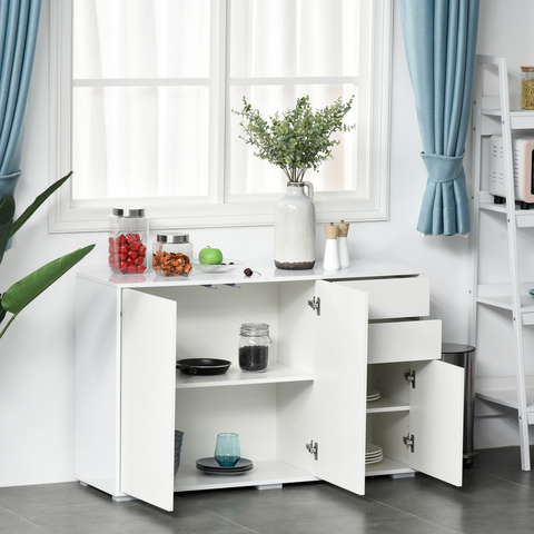 HOMCOM Side Cabinet with 2 Door Cabinet and 2 Drawer for Home Office White