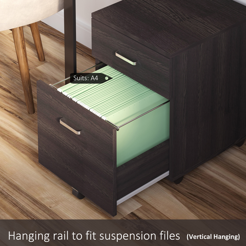 2-Drawer Locking Office Filing Cabinet 5 Wheels Rolling Storage Brown Vinsetto
