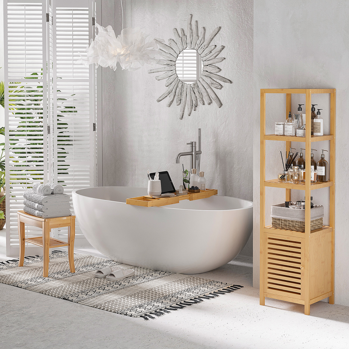 2-Tier Slatted Shower Bench Storage Seat Stool w/ Shelf Safe Comfortable Bath