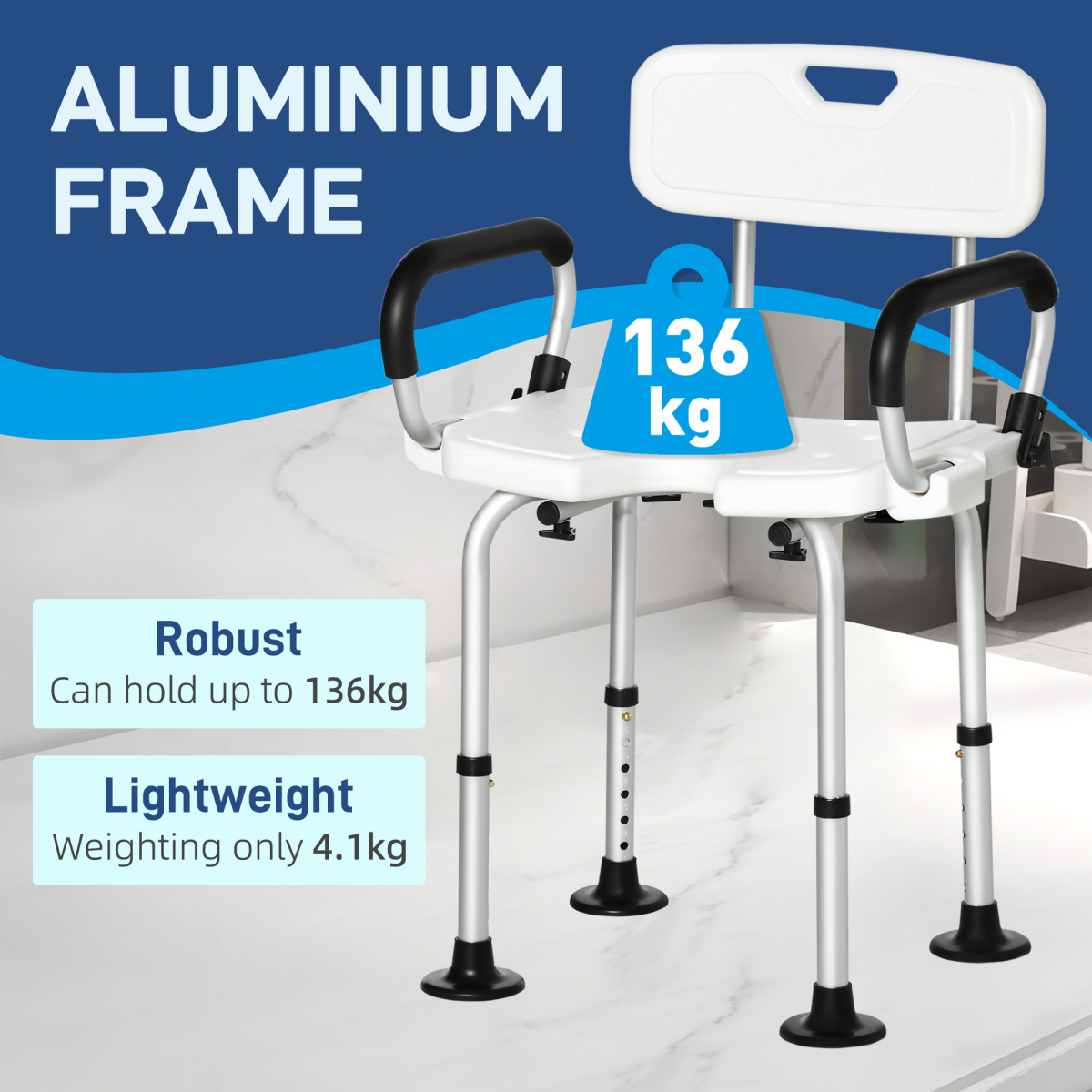 Adjustable Shower Stool with Suction Foot Pads for Elderly Disabled