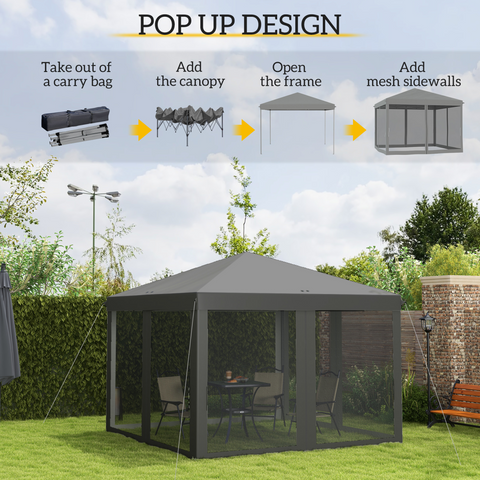 Heavy Duty Pop Up Gazebo with Removable Mesh Sidewall Netting Gray