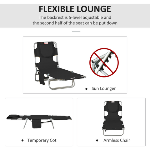 Patio Foldable Sun Lounger 5 Level Adjustable Reclining Chair Black