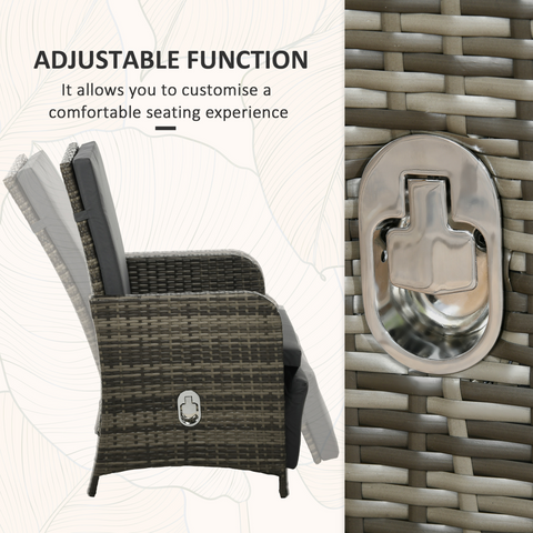 Outsunny 3 Pieces Rattan Bistro Set w/ Adjustable Backrest - Mix-Grey