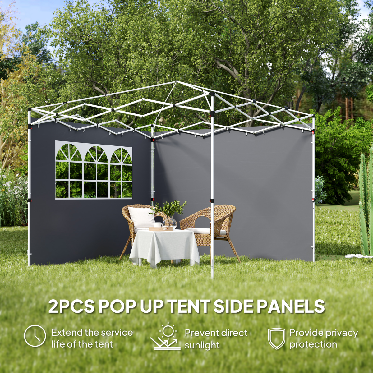 Outsunny Gazebo Replacement Exchangeable Wall Panels w/  Window, Dark Grey