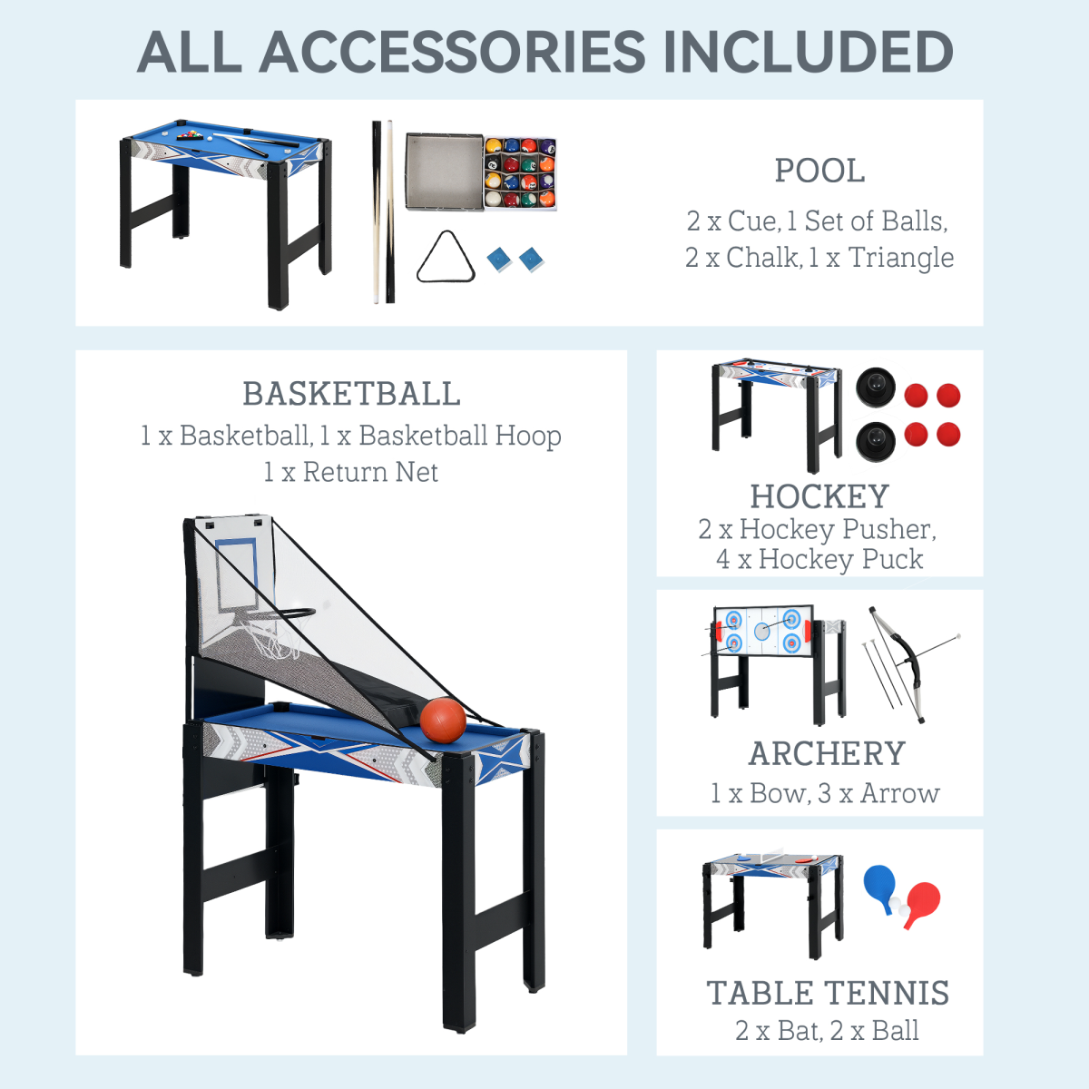 SPORTNOW 5 in 1 Multi Games Table Combo Sports Game Table for Kids, Blue