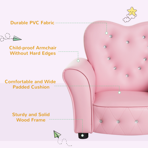 Kids Toddler Sofa Children Armchair Seating Chair Relax Girl Princess Pink