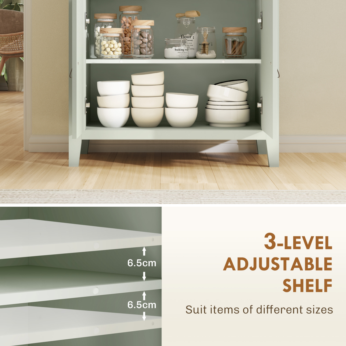 HOMCOM Sideboard with Drawer, Adjustable Shelf for Living Room, Light Green