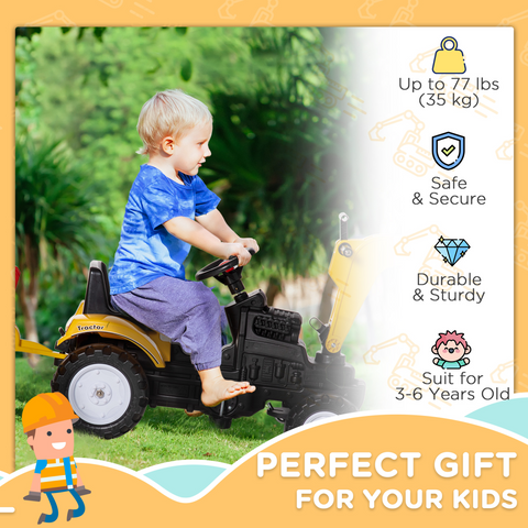 Ride-on Toy Pedal Digger Construction Car with Horn Detachable Trailer HOMCOM