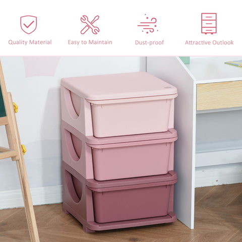 HOMCOM Kids Storage Units with Drawers 3 Tier Chest Vertical Dresser Tower