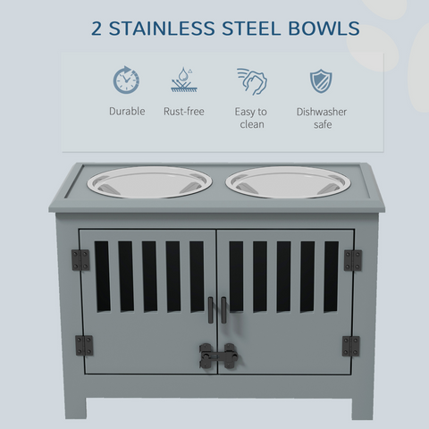 PawHut Raised Dog Bowls for Large Dogs Feeding Station with Stand Storage - Grey